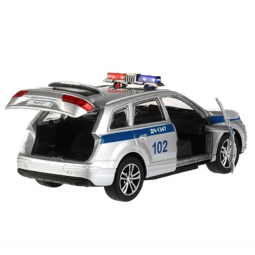 Технопарк. Модель "Audi Q7 Полиция" металл 12 см, двер, багаж, инер, серебристый, арт.Q7-12POL-SR фото 5