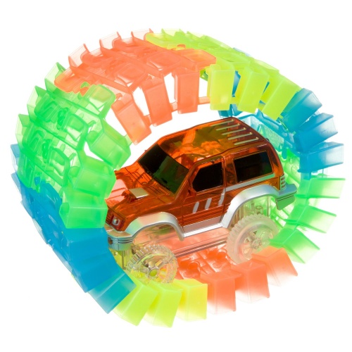 Гибкий автотрек  Bondibon «КРУГОВОЙ ВИРАЖ», со светящейся трассой и машинкой, BOX 15x8x11,2 см фото 3
