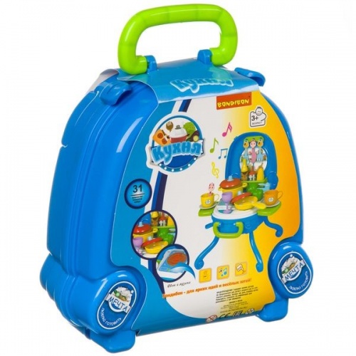 Набор игровой в голубом чемоданчике 32х29х40 см, 31 дет., со светом и звуком,  Bondibon, кухня,  арт фото 2