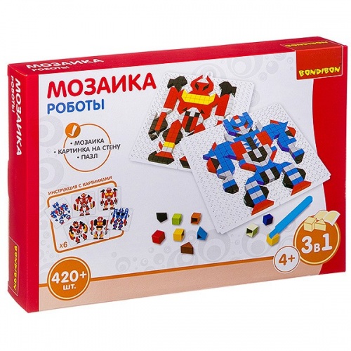 Логические, развивающие игры и игрушки Bondibon Мозаика «РОБОТЫ», 420 дет., BOX 30x4.5x21 см фото 2