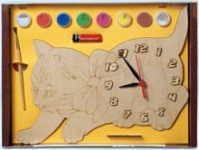 Часы с циферблатом под роспись "Кошка" с красками арт.ДНИ 116 /20