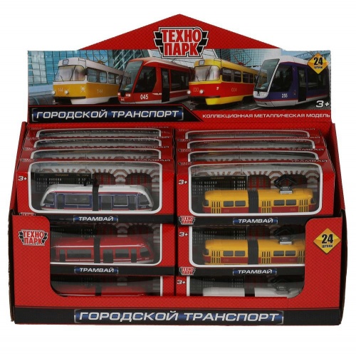 Технопарк. Трамвай с резинкой металл 12 см, в ассорт, дисплей, кор арт.TRAMNEWOLD-12DISP24-MIX фото 7