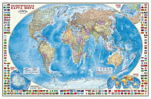 Карта настенная на рейках. Мир Политический с флагами. М1:24 млн. 124х80 см. ЛАМ ГЕОДОМ