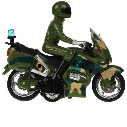Технопарк. Мотоцикл "Военный" 15 см, пластик свет-звук 2 кноп, инерц, камуф, арт.MOTOFIG-15PLMIL-GN фото 3