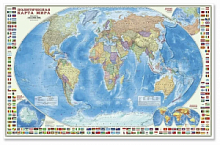 Карта настенная. Мир Политический с флагами. М1:24 млн. 124х80 см. ЛАМ ГЕОДОМ