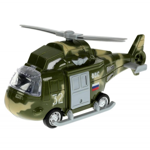 Технопарк. Военный вертолет 20 см, пласт. свет-звук, откр. каб., подв.. дет.,арт.2002A062-R-ARMY фото 2