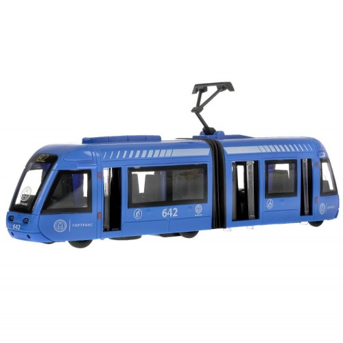 Технопарк. Трамвай с резинкой пластик свет-звук 30 см, двери, синий арт.TRAMNEWRUB-30PL-BU фото 5