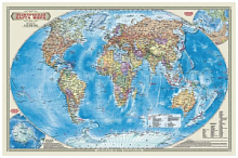 Карта настенная двухсторонняя. Мир Политический. М1:55 млн. 58х38 см. ГЕОДОМ