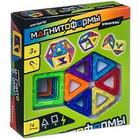Магнитный конструктор МАГНИТОФОРМЫ Bondibon, набор 14 дет. (6 квадратов, 8 треугольников), ВОХ 21х22, арт. ВВ4401