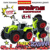 Пласт. трактор-перевёртыш 4WD на батарейках, Bondibon "Парк Техники", ВОХ 11х8х8,5 см, цвет зелёный, арт.M31-1.
