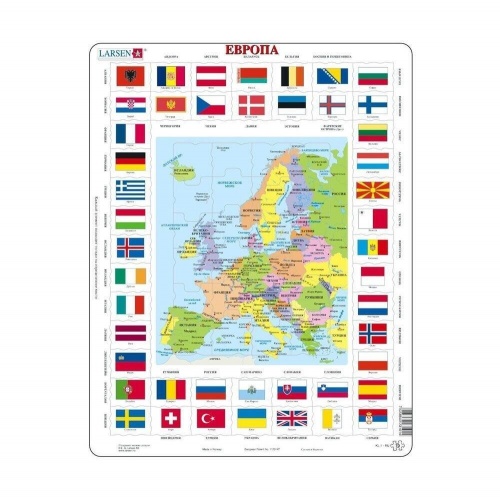 Пазл Larsen "Карта и флаги Европы", русский, 70 деталей фото 2
