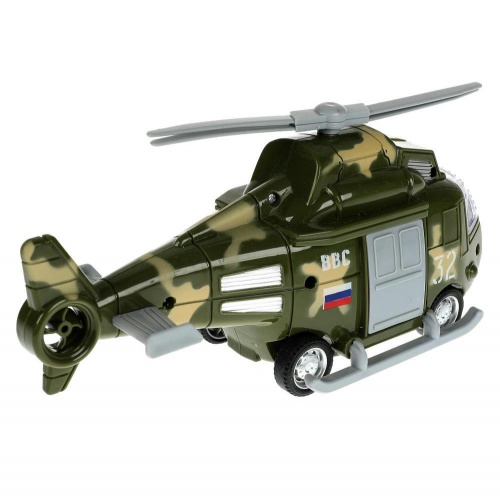 Технопарк. Военный вертолет 20 см, пласт. свет-звук, откр. каб., подв.. дет.,арт.2002A062-R-ARMY фото 4